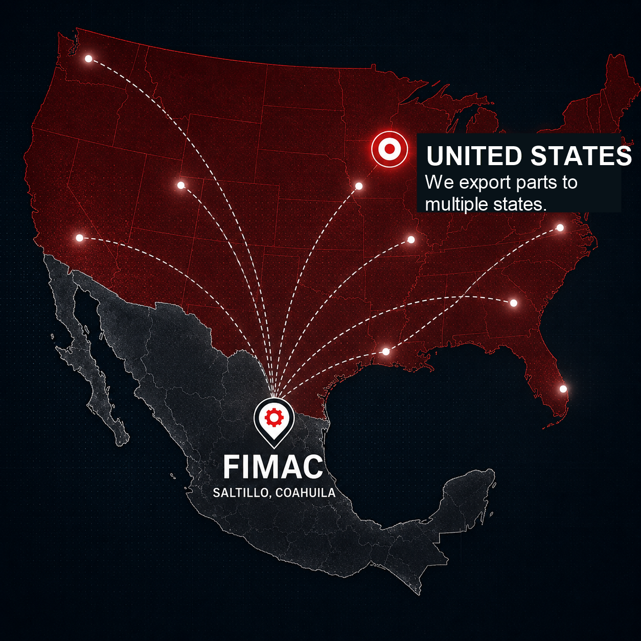 FIMAC industrial scope map in Mexico and the United States