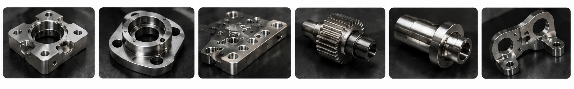 Piezas maquinadas CNC como bridas, piezas circulares, placas mecanizadas, engranes, ejes y soportes
