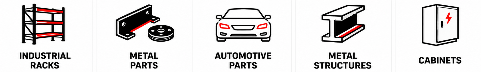 Industrial painting applications: metal structures, cabinets, components, automotive, machinery and special finishes