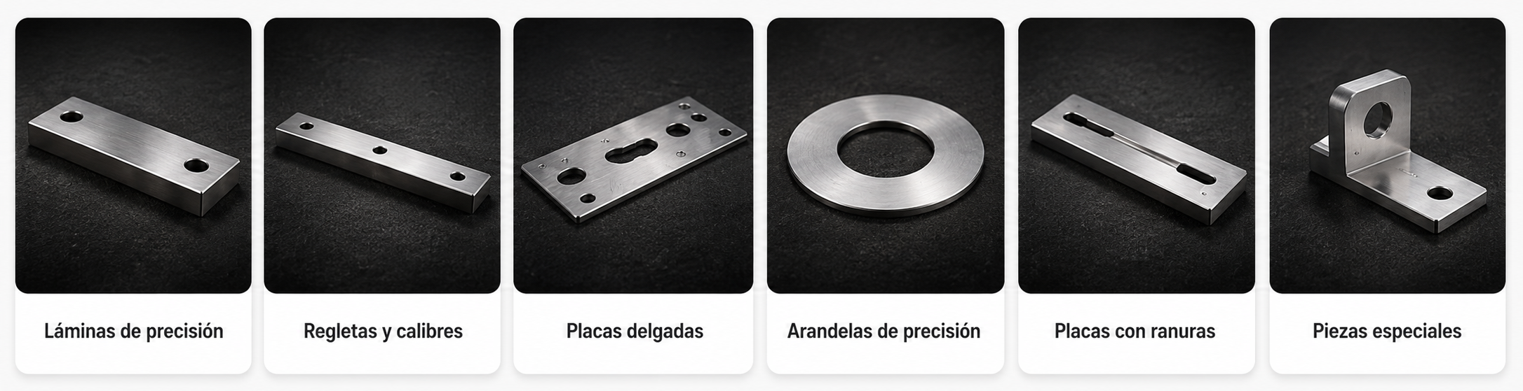 Ejemplos de piezas rectificadas como laminas de precision, regletas, placas, arandelas y componentes especiales